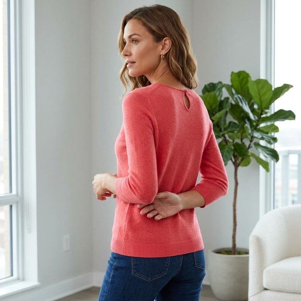Talbots Pure Cashmere Sweater Womens Small Coral Quiet luxury Minimalist Preppy